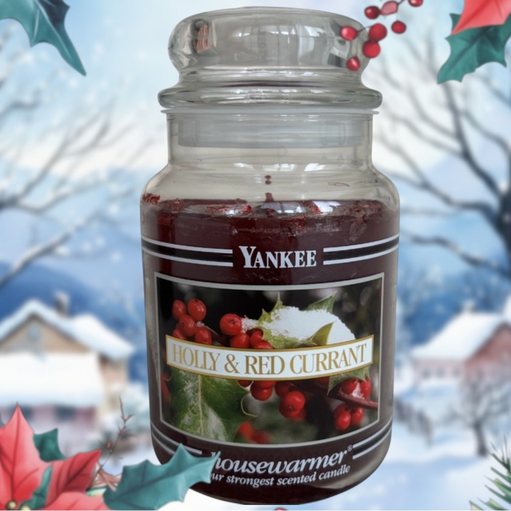 Yankee Candle Jar Holly & Red Currant Vintage Black Band Holiday Dark Red 22 Oz